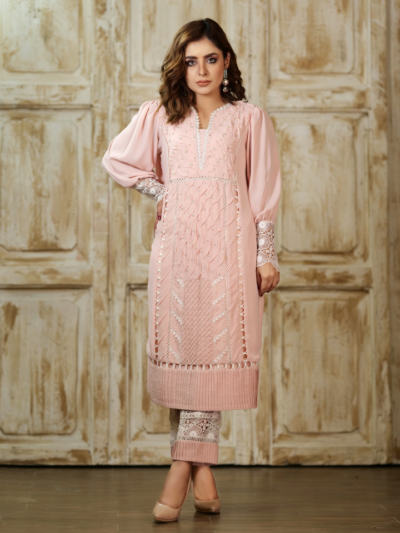 Peach Net shirt Dupatta with Cotton Silk sli1