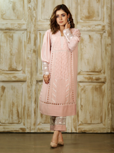 Peach Net shirt Dupatta with Cotton Silk sli1 - Image 3