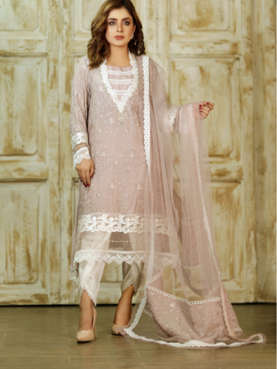 Peach Net shirt Dupatta with Cotton Silk slip