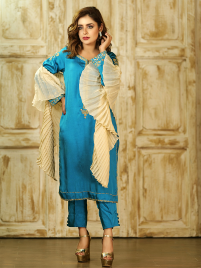 Peach Net shirt Dupatta with Cotton Silk - Image 2