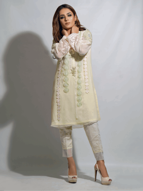 2 Piece Lace Chiffon Set – Lemon Zest