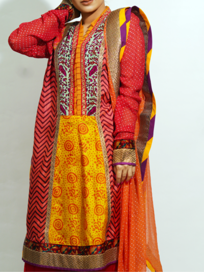 3 Piece Block Print Silk Set – Fusion Fiesta - Image 2