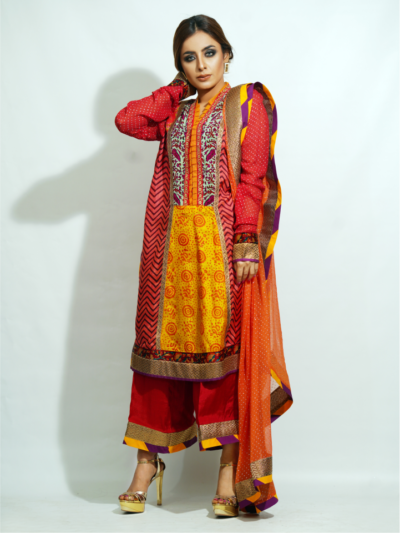 3 Piece Block Print Silk Set – Fusion Fiesta