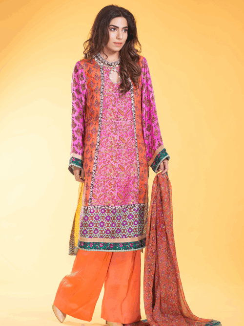 3 Piece Pure silk block print