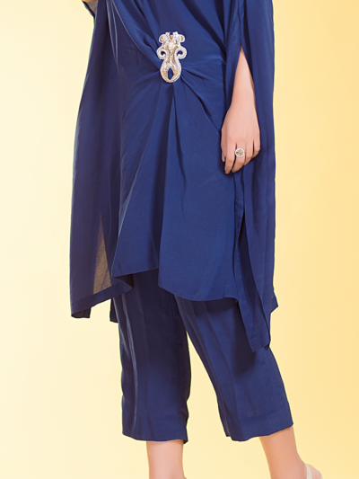2 Piece Sapphire Draped Crepe Georgette Tunic Set - Image 3