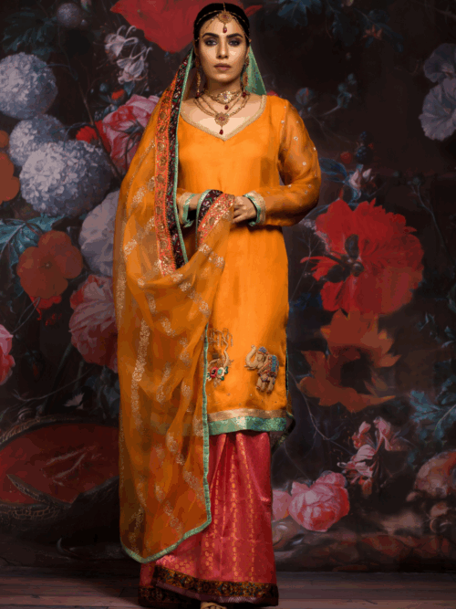 3 Piece Handcrafted Organza Set – Golden Saffron