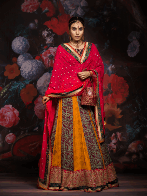 3 Piece Block Print Lehenga Set – Saffron Sunset