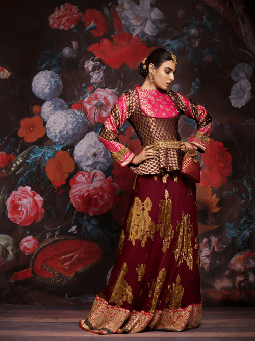 3 Piece Traditional Lehenga Set – Maroon & Fuchsia Royal Elegance